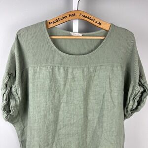 Bella Umbra Shirt Top Womens 1X Green Boxy 100% Linen Lagenlook Minimalist Italy